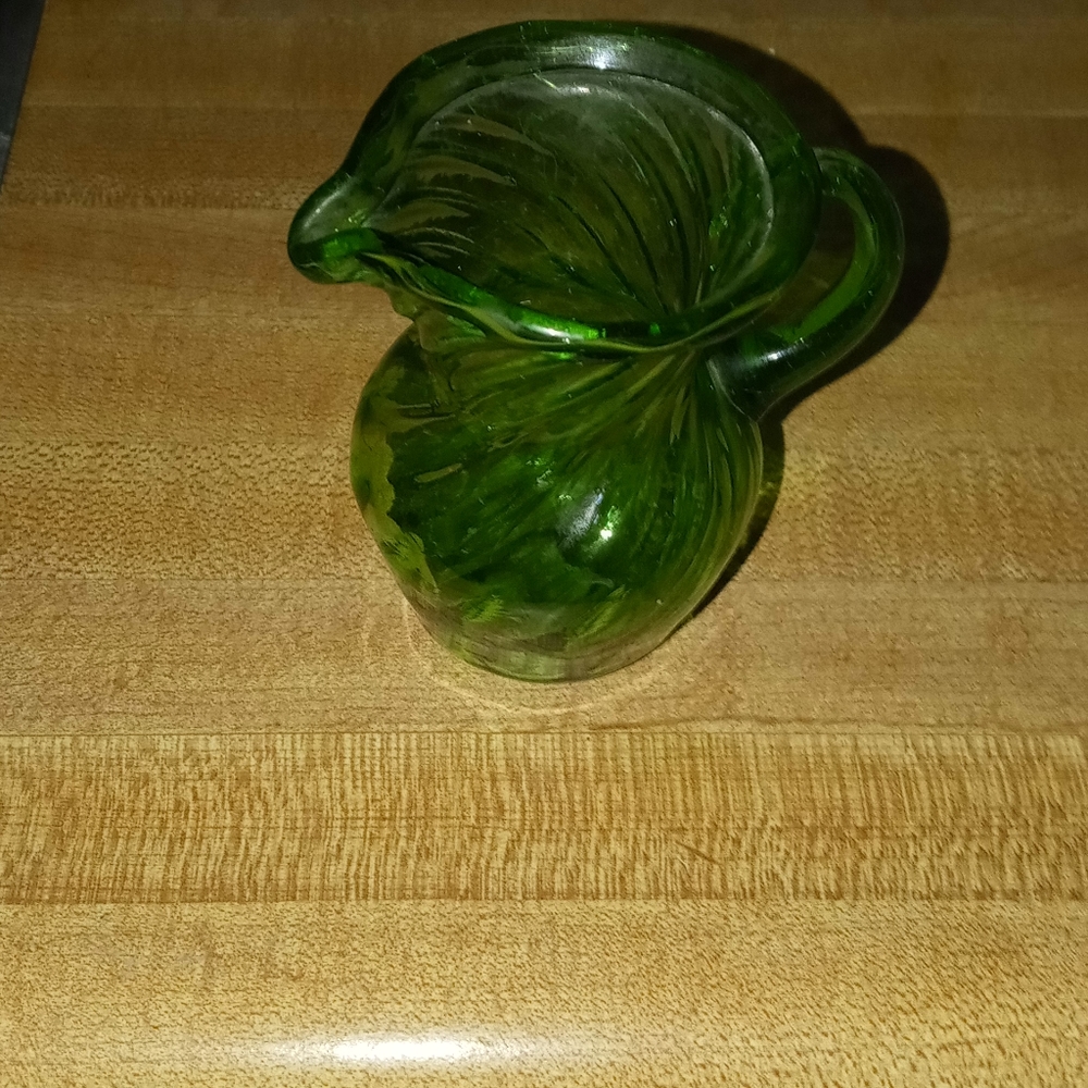 Clear Green Hand Blown Glass Individual Creamer